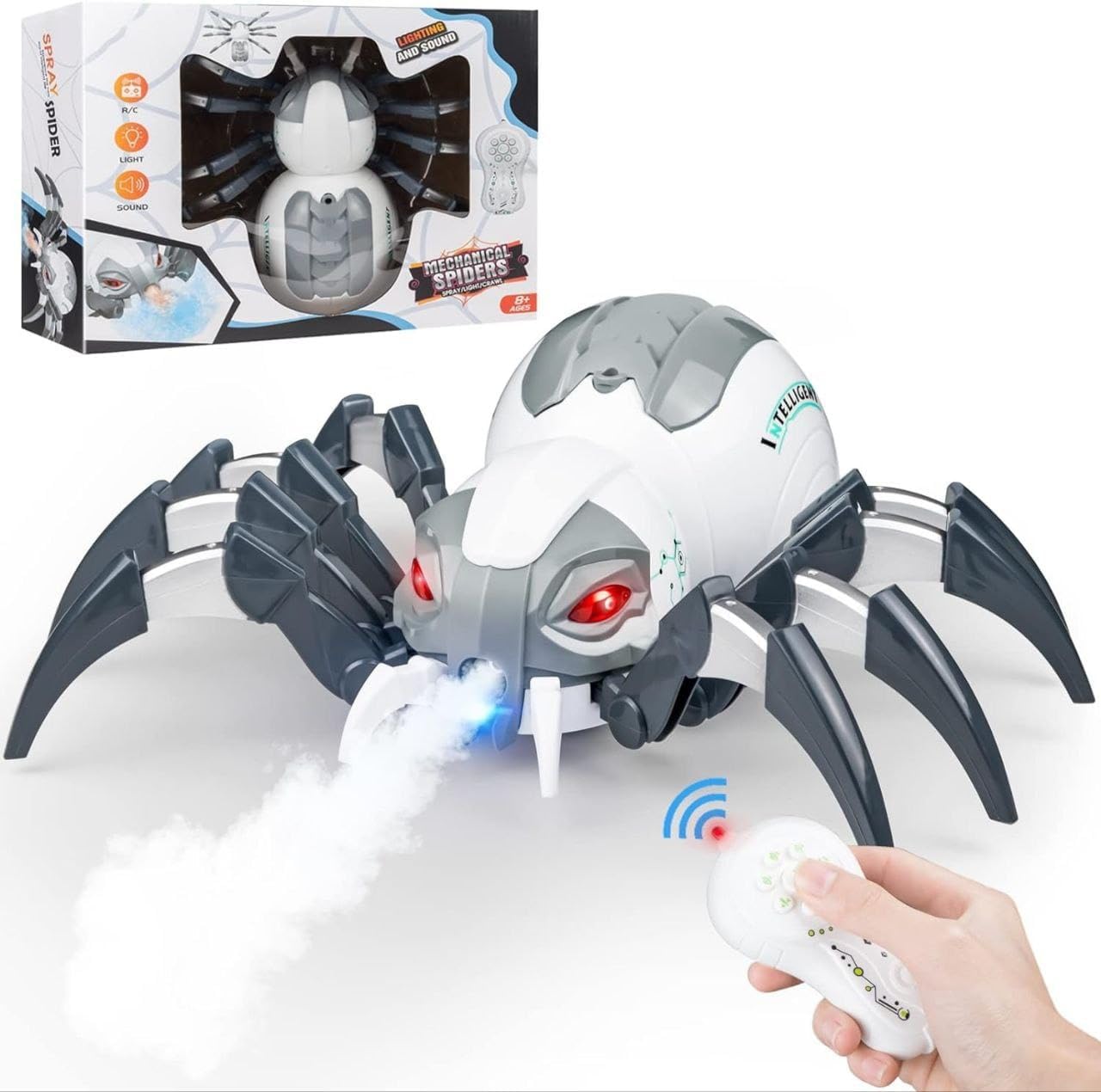Remote Control Spider, Realistic Robot Spider with Spray/Lights/Music Effect, Kids Wireless Remote Control Toy, Gifts for 8 9 10 11 12 Year