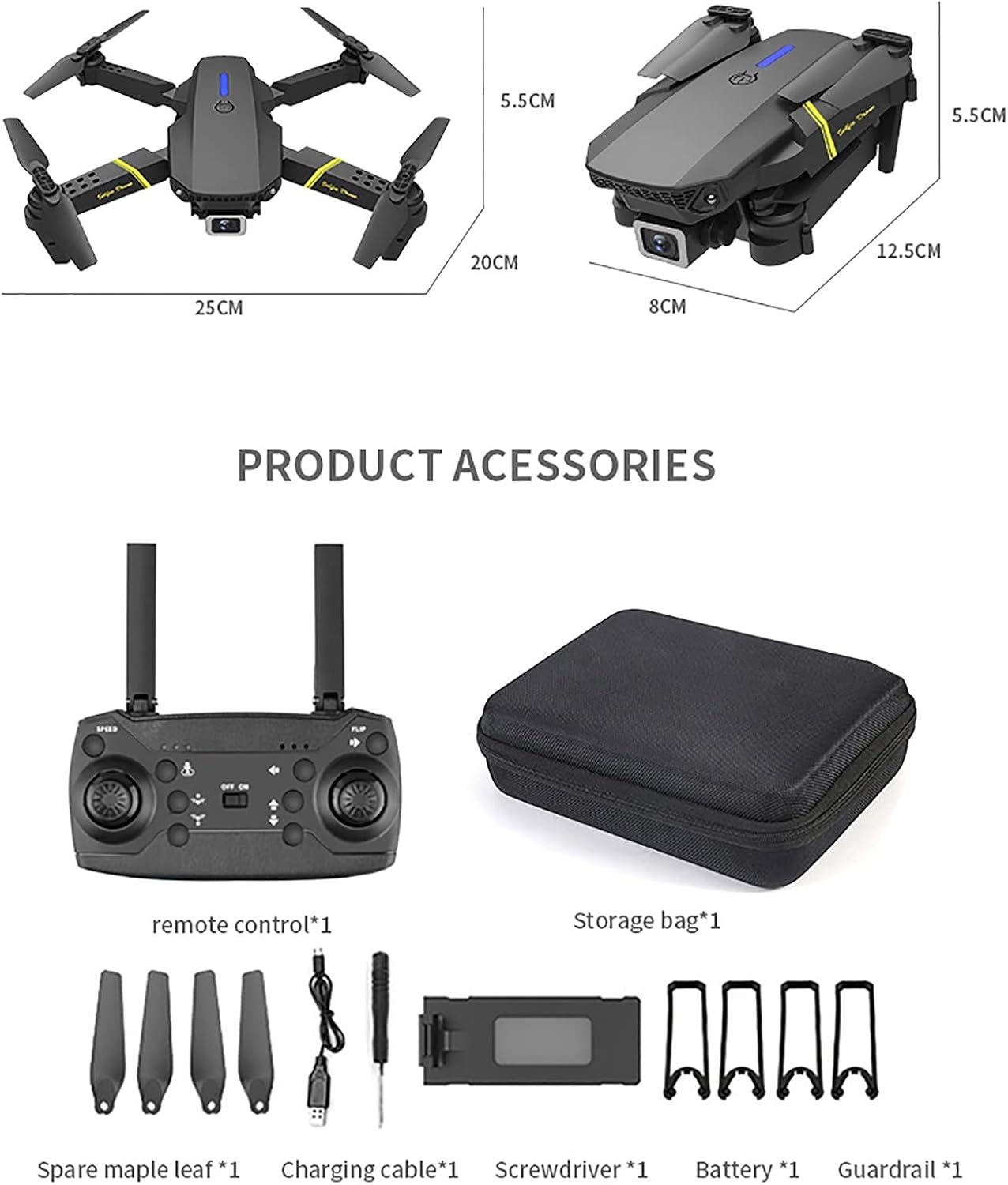 Drone with 4K Camera HD WiFi FPV RC Quadcopter Single Lens OneKey Return FPV Live Transmission, Long Flight Time, Mobile Phone Control, Altitude Hold, Headless Mode, Remote Control