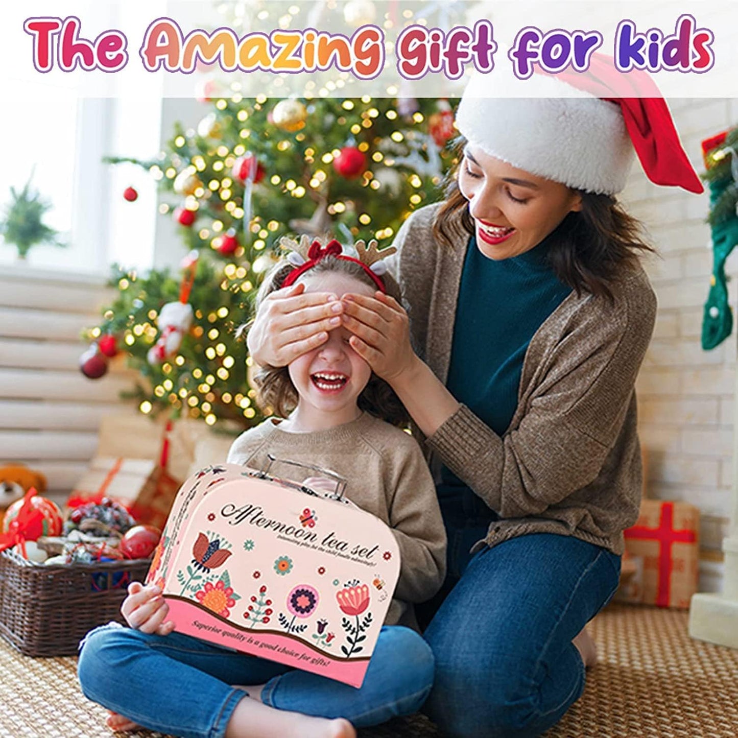 YelaJoy Flower Kids Tea Party Set,42 PCS,Kids Kitchen Pretend Toy with Tea Set, Desserts & Carrying Case,Princess Tea Time Kitchen Pretend Play Tea Set Toys (Flower)