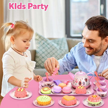 YelaJoy Flower Kids Tea Party Set,42 PCS,Kids Kitchen Pretend Toy with Tea Set, Desserts & Carrying Case,Princess Tea Time Kitchen Pretend Play Tea Set Toys (Flower)