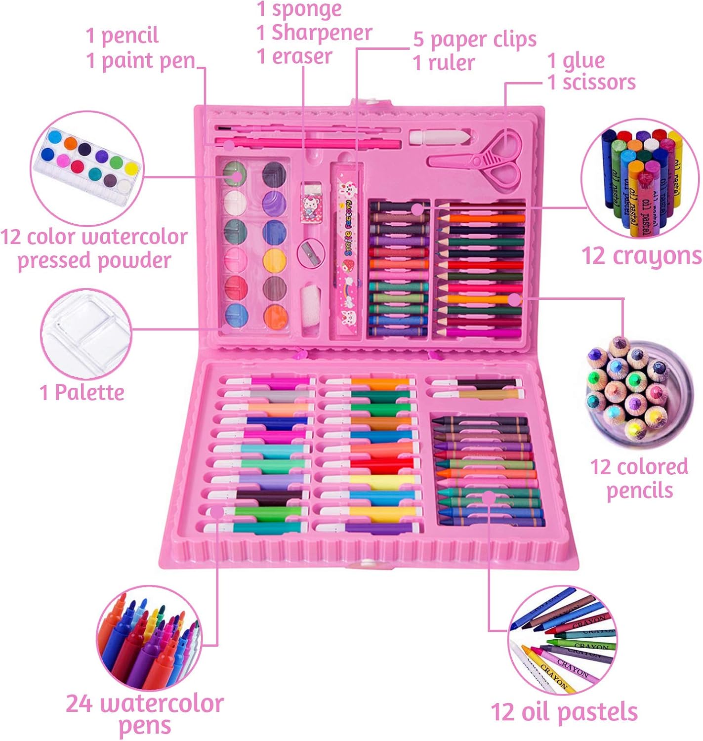 42 / 68 / 86 PCS Kids Coloring &amp; Art Set – Pencils, Crayons, Markers &amp; Paints