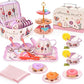 YelaJoy Flower Kids Tea Party Set,42 PCS,Kids Kitchen Pretend Toy with Tea Set, Desserts & Carrying Case,Princess Tea Time Kitchen Pretend Play Tea Set Toys (Flower)